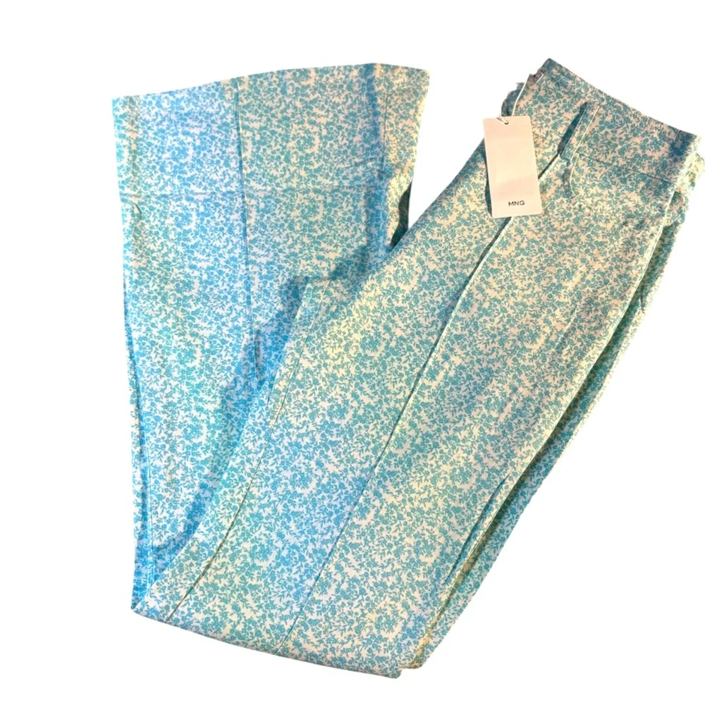 MANGO NWT Floral Linen Blend Flare Pants in Sz 2, 4 & 6